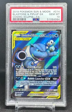 Blastoise & Piplup GX PSA 10 Gem Mint 214/236 Cosmic Eclipse 2019 Pokemon Card - Image 1