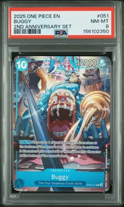 2025 ONE PIECE ENGLISH VERSION 2ND ANNIVERSARY SET #051 BUGGY PSA 8 - Image 1
