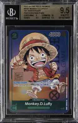 2022-24 ONE PIECE PROMO 1ST ANNIVERSARY PARTICIPATION MONKEY D. LUFFY P BGS 9.5 - Image 1