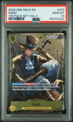 2026 ONE PIECE PROMOS TIN PACK SET VOL.2 #073 SABO PSA 10 - Image 1