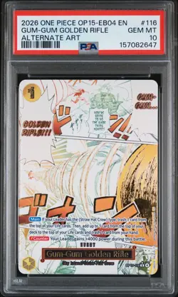 2026 ONE PIECE ADVENTURE ON KAMI'S ISLAND ALT ART GUM-GUM GOLDEN RIFLE PSA 10 - Image 1