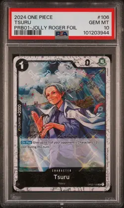2024 ONE PIECE PRB01-PREMIUM BOOSTER JOLLY ROGER FOIL #106 TSURU PSA 10 - Image 1