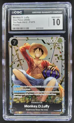 2026 ONE PIECE MONKEY D. LUFFY PROMO TIN PACK VOL.2 P-075 CGC 10 H PT - Image 1