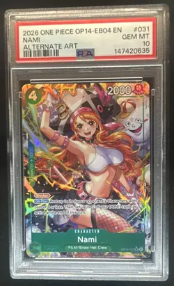 2026 One Piece Azure Sea's Seven Nami Super Rare #OP14-031 PSA 10 GEM MINT - Image 1
