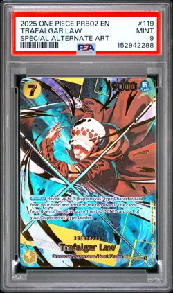 2025 ONE PIECE PREMIUM BOOSTER SPECIAL ALTERNATE ART #119 TRAFALGAR LAW PSA 9 - Image 1