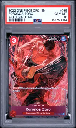 2022 ONE PIECE OP01-ROMANCE DAWN ALTERNATE ART #025 RORONOA ZORO PSA 10 - Image 1