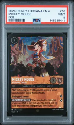 2024 DISNEY LORCANA URSULA'S RETURN FOIL MICKEY MOUSE - MUSKETEER CAPTAIN PSA 9 - Image 1
