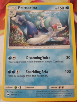 Primarina 41/149 Rare Sun & Moon Base Pokemon Card 2017 Non Holo NM - Image 1
