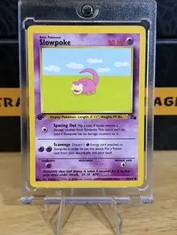 Pokemon TCG Slowpoke 1st Edition Common Card Fossil, 55/62, Regular DAMAGED - Image 1