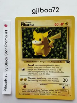 Pokemon IVY Pikachu Black Star 1 - League Promo Exclusive WotC - 1999 Card NM NP - Image 1