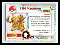 💥 KADABRA 1999 Topps Pokemon TV Non Holo Animation 1st Series Blue Logo # 64 - Image 2