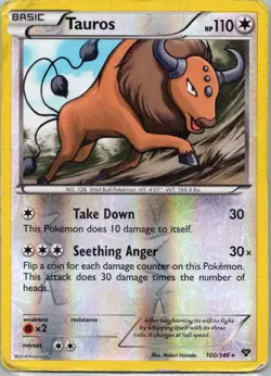 Pokemon TCG Tauros 100/146 XY Rev Holo D - Image 1