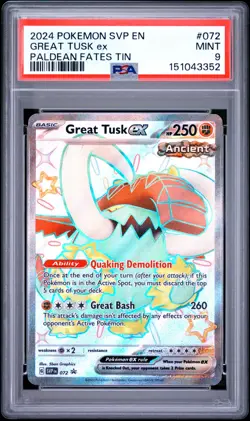 2024 POKEMON SVP EN-SV BLACK STAR PROMO PALDEAN FATES TIN GREAT TUSK EX PSA 9 - Image 1