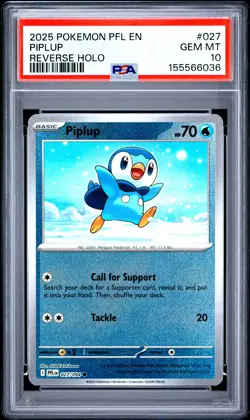 2025 POKEMON PFL EN-PHANTASMAL FLAMES REVERSE HOLO #027 PIPLUP PSA 10 - Image 1