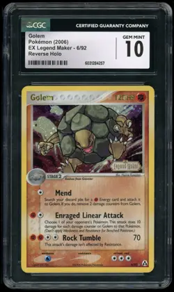 Pokemon Golem 2006 EX Legend Maker 6/92 Reverse Holo CGC 10 *STAMPED* - Image 1
