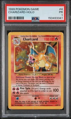 1999 POKEMON BASE SET UNLIMITED #4 CHARIZARD-HOLO PSA 1 - Image 1