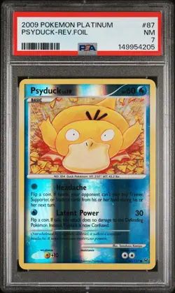 2009 POKEMON PLATINUM #87 PSYDUCK-REVERSE FOIL PSA 7 - Image 1