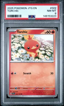 2025 POKEMON JTG EN-JOURNEY TOGETHER #022 TORCHIC PSA 8 - Image 1