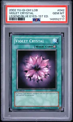 2002 YU-GI-OH! LOB-LEGEND OF BLUE EYES WHITE DRAGON #042 VIOLET CRYSTAL PSA 10 - Image 1