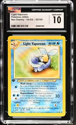Pokemon Light Vaporeon Neo Destiny 1st Edition #52 CGC 10 GEM MINT - Image 1