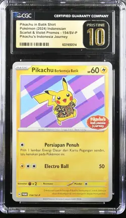 2024 POKEMON INDONESIAN SV-P PROMO #190 PIKACHU IN BATIK SHIRT CGC 10 PRISTINE - Image 1