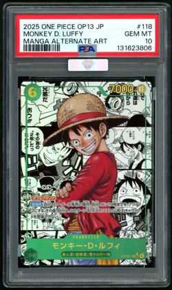 ONE PIECE OP-13 MONKEY D. LUFFY MANGA ALT ART JPN #118 PSA 10/MBA Silver Diamond - Image 1
