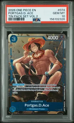 2026 ONE PIECE PROMOS TIN PACK SET VOL.2 #074 PORTGAS D. ACE PSA 10 - Image 1