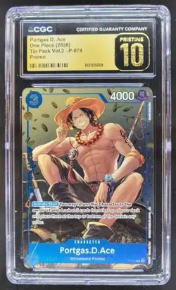 2026 ONE PIECE PORTGAS D. ACE PROMO TIN PACK VOL.2 P-074 CGC 10 PRISTINE Q PT - Image 1