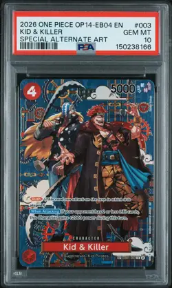 2026 ONE PIECE THE AZURE SEA'S SEVEN SPECIAL ALT ART #003 KID & KILLER PSA 10 - Image 1