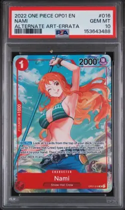 2022 ONE PIECE NAMI PSA 10 OP01-016 ROMANCE DAWN ALT ART-ERRATA #016 +bonusPSA10 - Image 1