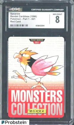 1996 Pokemon Vintage Bandai Carddass Part 1 #21 Red Card Spearow CGC 8 Mint - Image 1