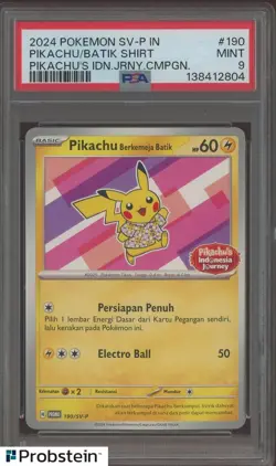 2024 Pokemon SV-P Indonesian #190 Pikachu Berkemeja Batik PSA 9 MINT - Image 1