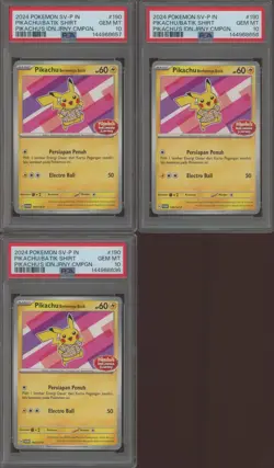 Lot of (3) Pokemon SV-P IN #190 Pikachu/Batik Shirt IND. JRNY. CMPGN. PSA 10 - Image 1