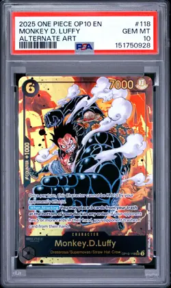 2025 ONE PIECE OP10-ROYAL BLOOD ALTERNATE ART #118 MONKEY D. LUFFY PSA 10 - Image 1