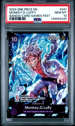 ONE PIECE MONKEY D. LUFFY 2024 PROMOS #041 BANDAI CARD GAMES FEST PSA 10 - Image 1