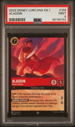 2023 DISNEY LORCANA EN 1-THE FIRST CHAPTER #104 ALADDIN HEROIC OUTLAW PSA 9 - Image 1