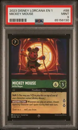 2023 DISNEY LORCANA EN 1-THE FIRST CHAPTER #88 MICKEY MOUSE ARTFUL ROGUE PSA 9 - Image 1