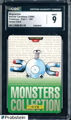1996 Pokemon Vintage Bandai Carddass Part 1 #81 Green Card Magnemite 9 CGC Mint - Image 1