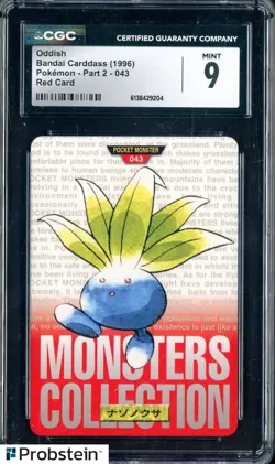 1996 Pokemon Vintage Bandai Carddass Part 2 #43 Red Card Oddish 9 CGC Mint - Image 1