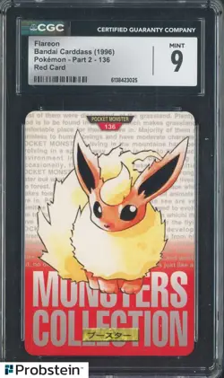 1996 Pokemon Vintage Bandai Carddass Part 2 #136 Red Card Flareon 9 CGC Mint - Image 1
