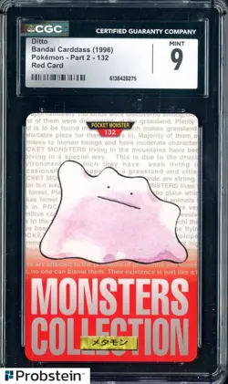 1996 Pokemon Vintage Bandai Carddass Part 2 #132 Red Card Ditto 9 CGC Mint - Image 1