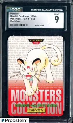 1996 Pokemon Vintage Bandai Carddass Part 1 #53 Red Card Persian 9 CGC Mint - Image 1