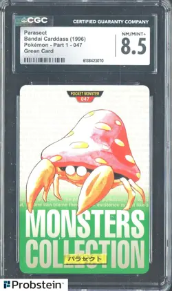 1996 Pokemon Vintage Bandai Carddass Part 1 #47 Green Card Parasect CGC 8.5 Mint - Image 1
