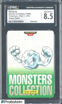 1996 Pokemon Vintage Bandai Carddass Part 1 #74 Green Card Geodude CGC 8.5 Mint - Image 1