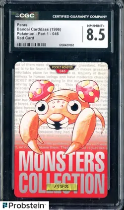 1996 Pokemon Vintage Bandai Carddass Part 1 #46 Red Card Paras CGC 8.5 Mint - Image 1