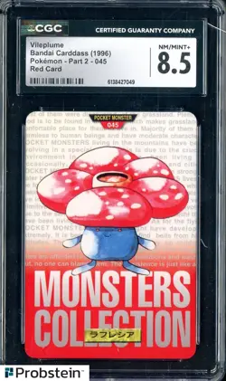 1996 Pokemon Vintage Bandai Carddass Part 2 #45 Red Card Vileplume CGC 8.5 Mint - Image 1