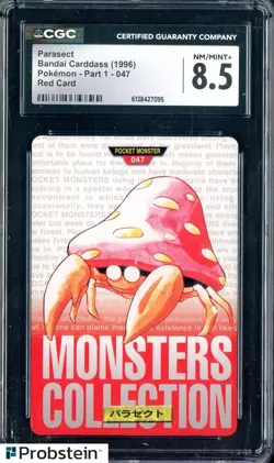 1996 Pokemon Vintage Bandai Carddass Part 1 #47 Red Card Parasect CGC 8.5 Mint - Image 1