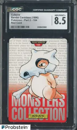 1996 Pokemon Vintage Bandai Carddass Part 2 #104 Red Card Cubone CGC 8.5 Mint - Image 1