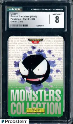1996 Pokemon Vintage Bandai Carddass Part 2 #92 Green Card Gastly CGC 8 Mint - Image 1