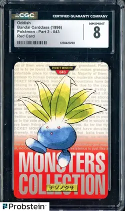 1996 Pokemon Vintage Bandai Carddass Part 2 #43 Red Card Oddish CGC 8 Mint - Image 1